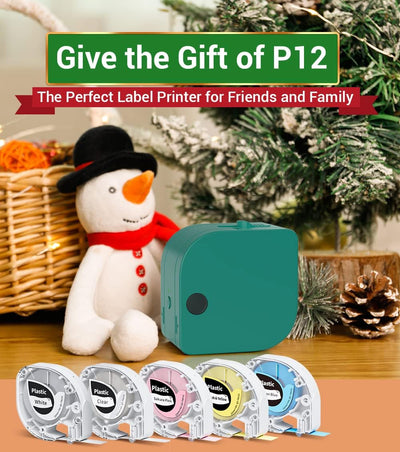 Phomemo P12 Mini Bluetooth Beschriftungsgerät Set mit 5 Etikettenbänder, Thermo Etikettiergerät Selb
