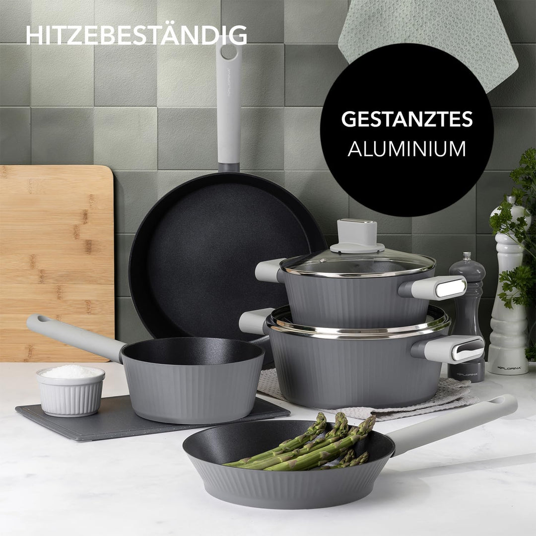FLORINA Aluminium Kasserolle Serrano 18 cm I Kasserolle mit Soft-Touch-Griffen I Leichte und robuste