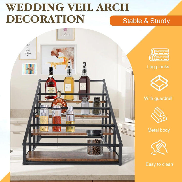 Weinständer mit Tablett, 4-Tier Regal für Spirituosenflaschen mit Zäune,Schnapsflasche Display Regal