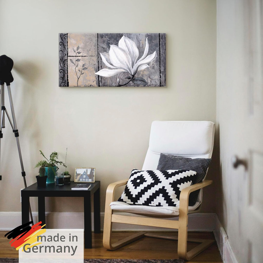 ARTland Leinwandbilder Wandbild Bild auf Leinwand 150 x 75 cm Botanik Blumen Magnolie Malerei Schwar