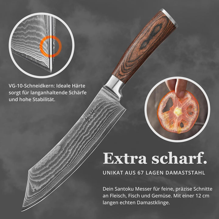 Wakoli EDIB Damast BBQ- und Blockmesser mit Gravur – Personalisiertes Messer, 20cm Klinge aus 67 Lag