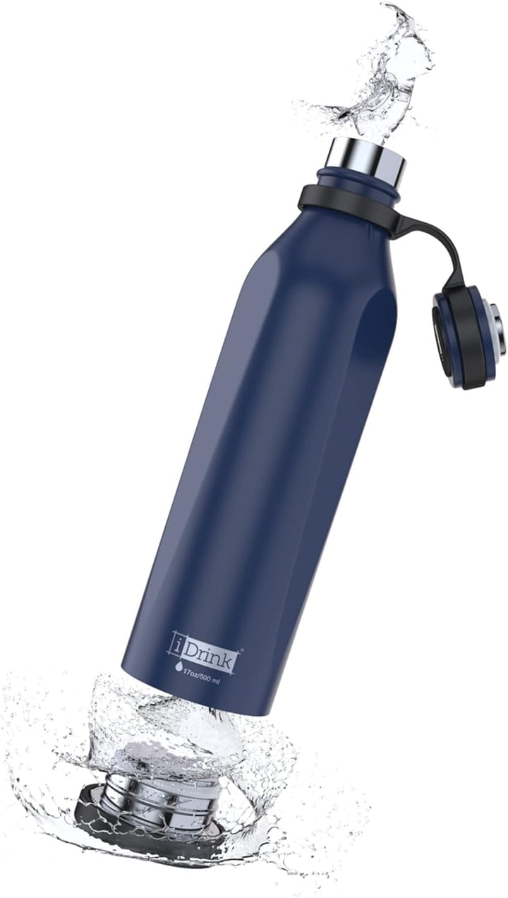 IDRINK® - b-evo Revolutionäre Isolierflasche, 3 Wände, Edelstahl-Flasche mit Doppel-Deckel, 500 ml (