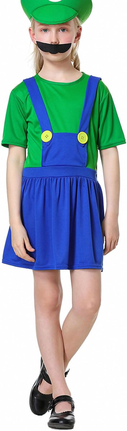 VISVIC Cosplay Kostüm Super Brothers Klempner, Kostüm mit Bodysuit, Cap und Schnurrbart, Karneval Ha