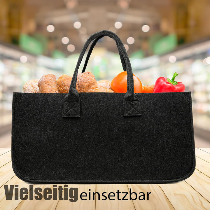 BigDean 3 Stück Filztasche gross in Anthrazit für Kaminholz oder als Shopper verwendbar – Kaminholzk