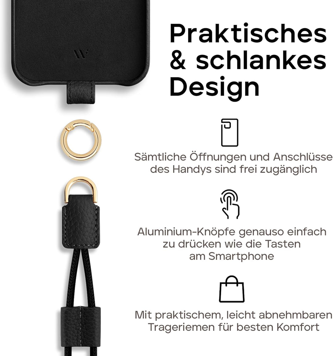 WIIUKA Hülle für iPhone 15 Pro Max, Leder aus Deutschland, Lederhülle Handykette, Premium Handyhülle