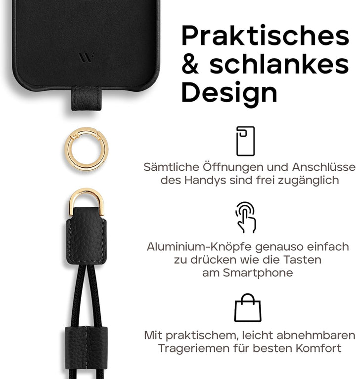 WIIUKA Hülle für iPhone 15 Pro Max, Leder aus Deutschland, Lederhülle Handykette, Premium Handyhülle