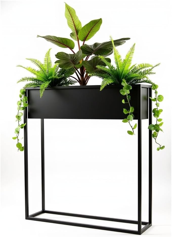 Pflanzenständer Petto - 60x21x80cm - Farbe Schwarz - für Zimmerblumen - Metallregal - Dekorativer Ti