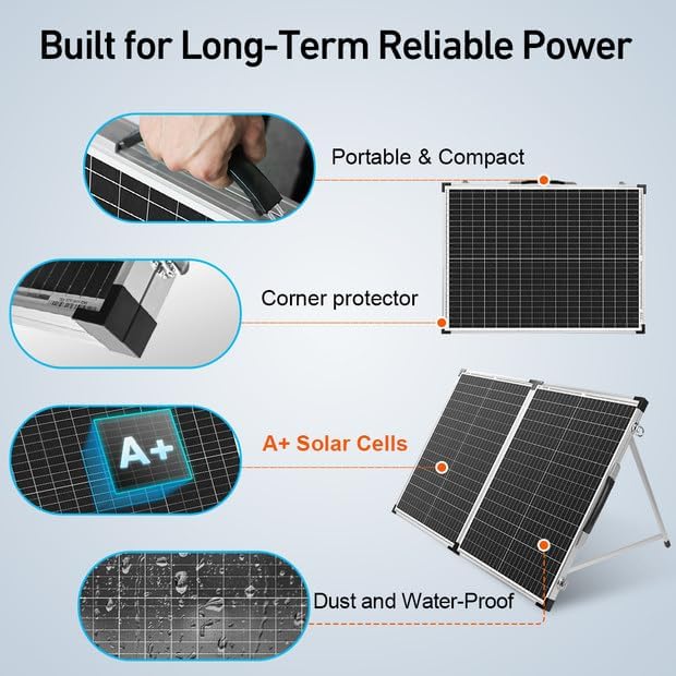 DOKIO 100 Watt 12 Volt Monokristalliner Faltbarer Tragbarer Solarmodule Mit Wasserdichtem Laderegler