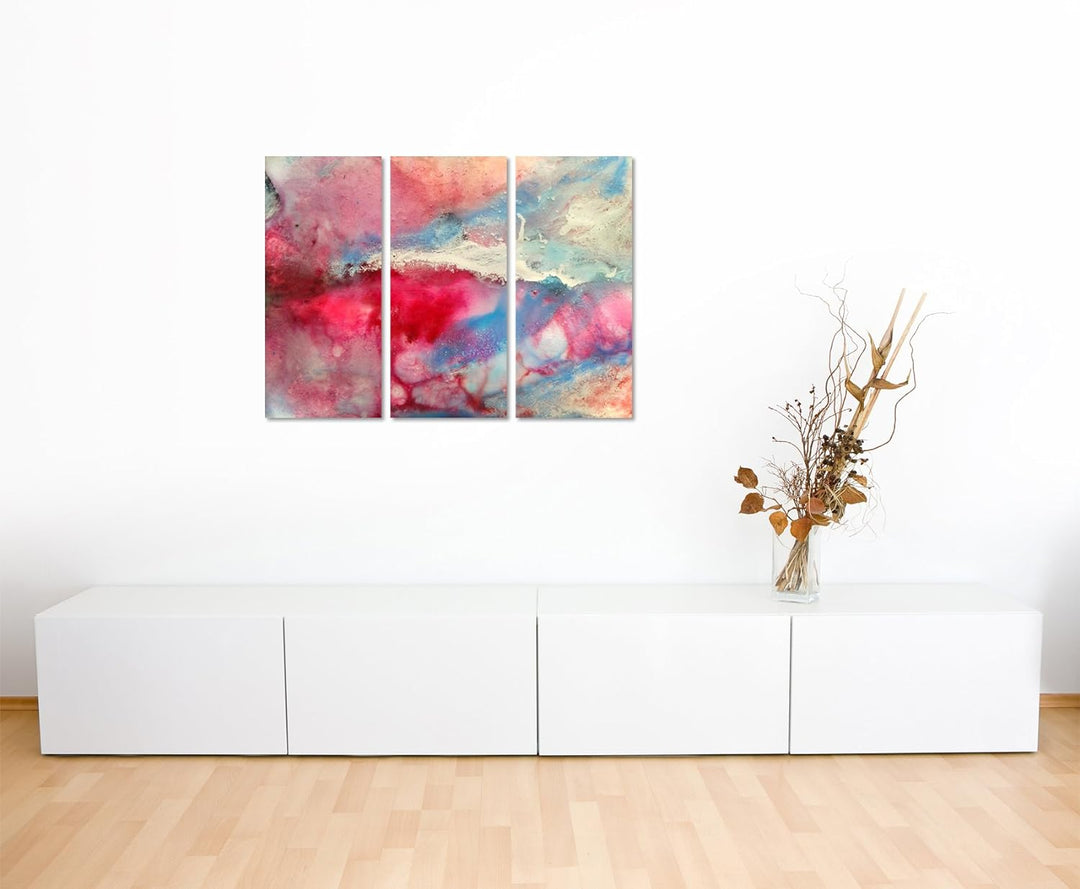 Sinus Art Wandbild 3x90x40cm (Gesamt 130x90cm) Handgemaltes buntes Aquarell auf Leinwand für Wohnzim