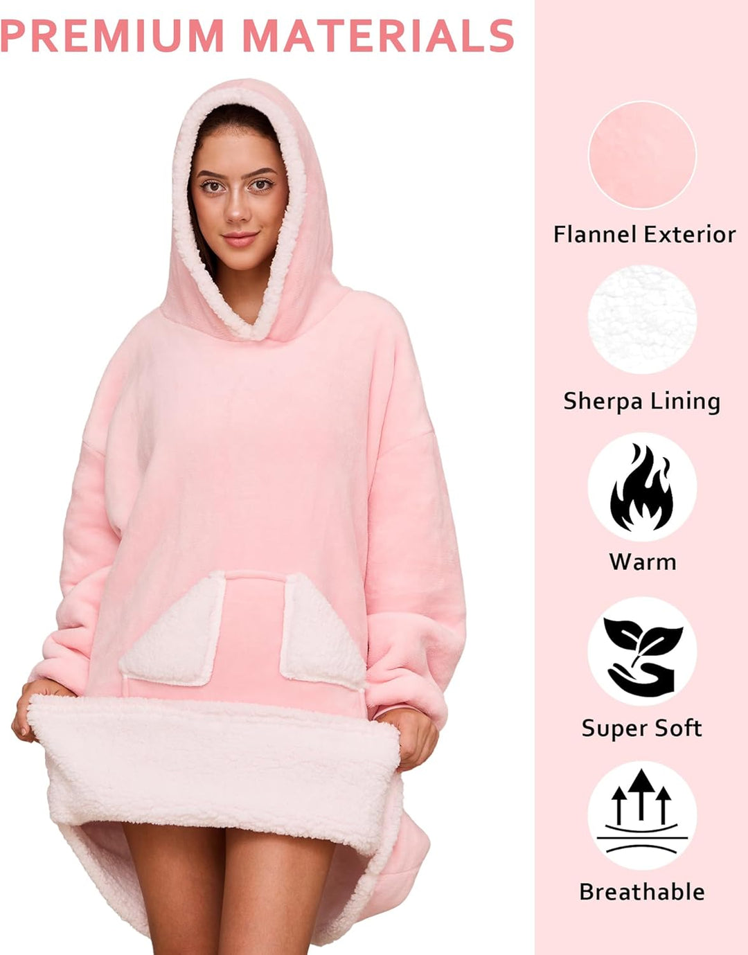 Oversized Hoodie Blanket， Sherpa Wearable Blankets with Pocket & Sleeves, Cozy Fleece Wearable Hoode