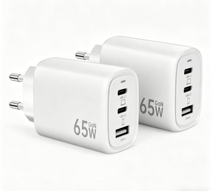 USB C Ladegerät,2Pack 65W 3 Ports Schnellladegerät, USB C Charger Adapter 2 PACK-Weiss, 2 PACK-Weiss