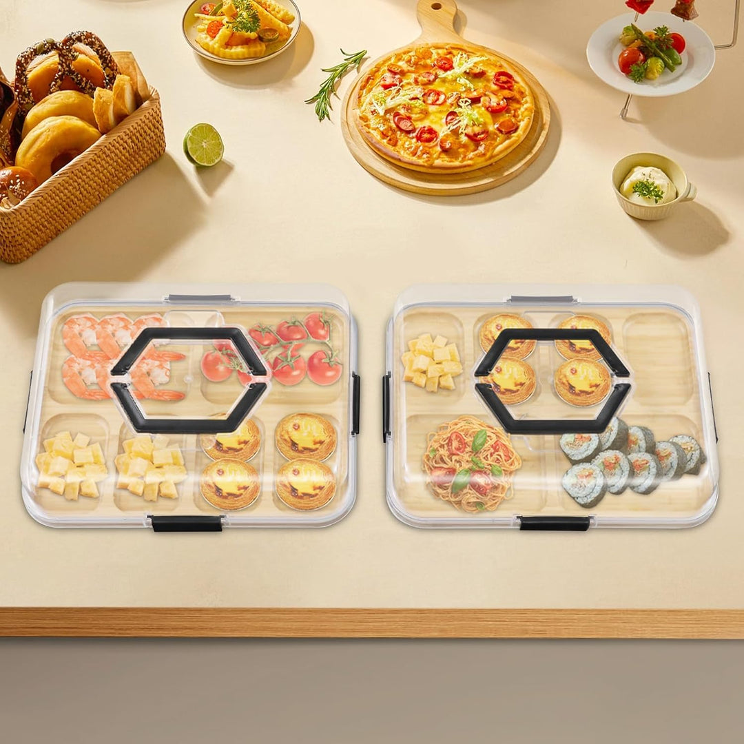 2-Set Charcuterie Boards Set mit 6 Fächern, Charcuterie Board mit Klappbarem Abdeckung, Reise-tragba