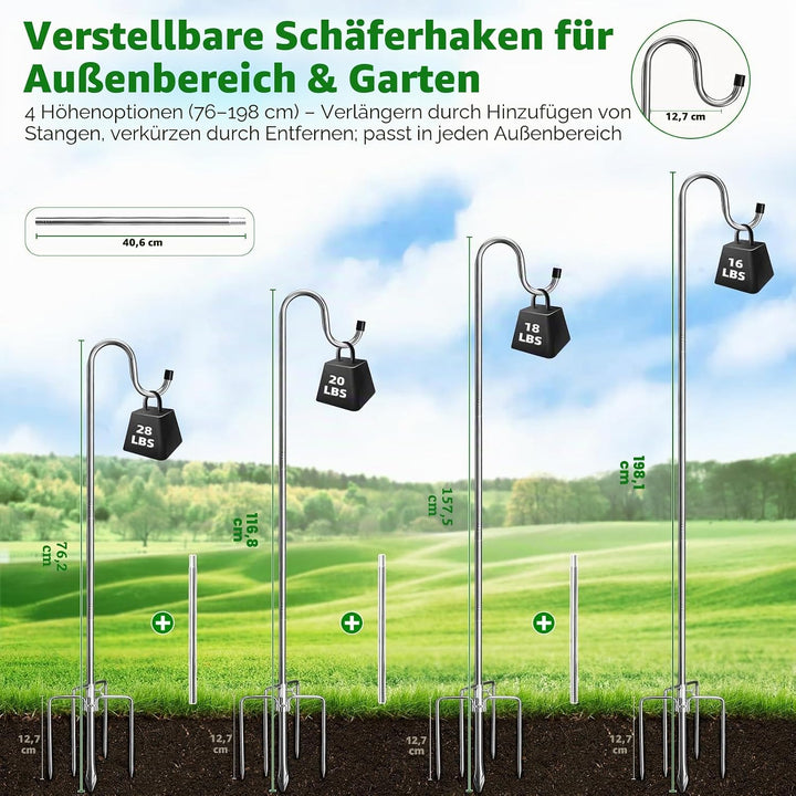 COCONUT Schäferhaken für Vogelhäuschen, 200 cm, 1,6 cm Breite, strapazierfähig, verstellbar, für den