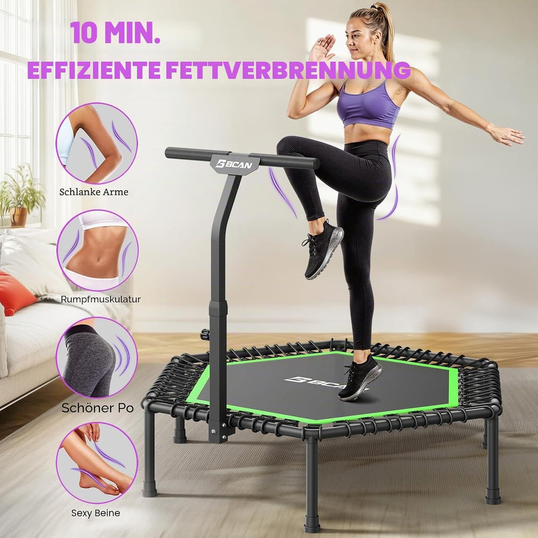 BCAN Fitness Trampolin Indoor Ø 122/133 cm, Trampolin Erwachsene bis 250 kg, Bodentrampolin mit vers