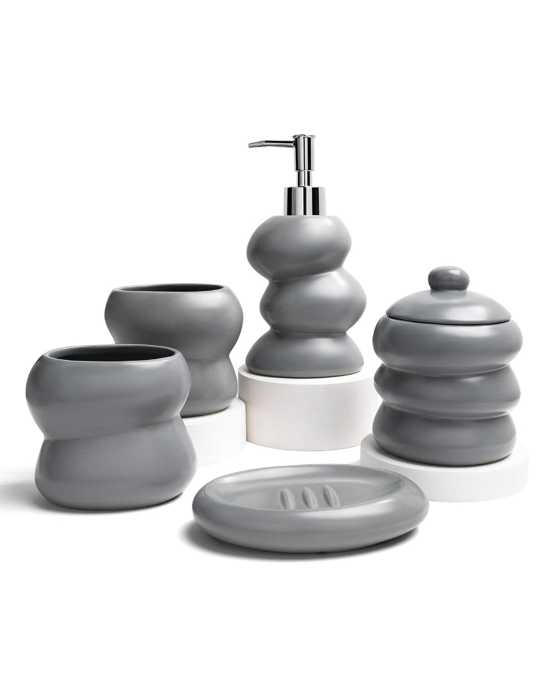 ANTIS'S HOME Keramik Badezimmer Set 5-teilig – Unregelmässige Form, minimalistisches Bad-Accessoires