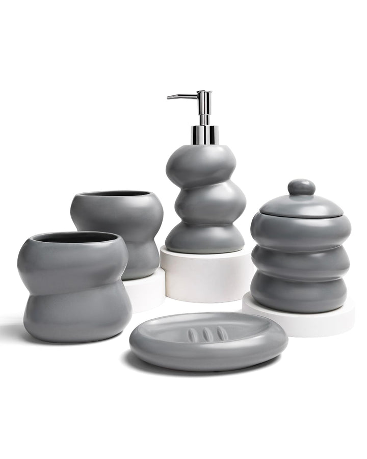 ANTIS'S HOME Keramik Badezimmer Set 5-teilig – Unregelmässige Form, minimalistisches Bad-Accessoires