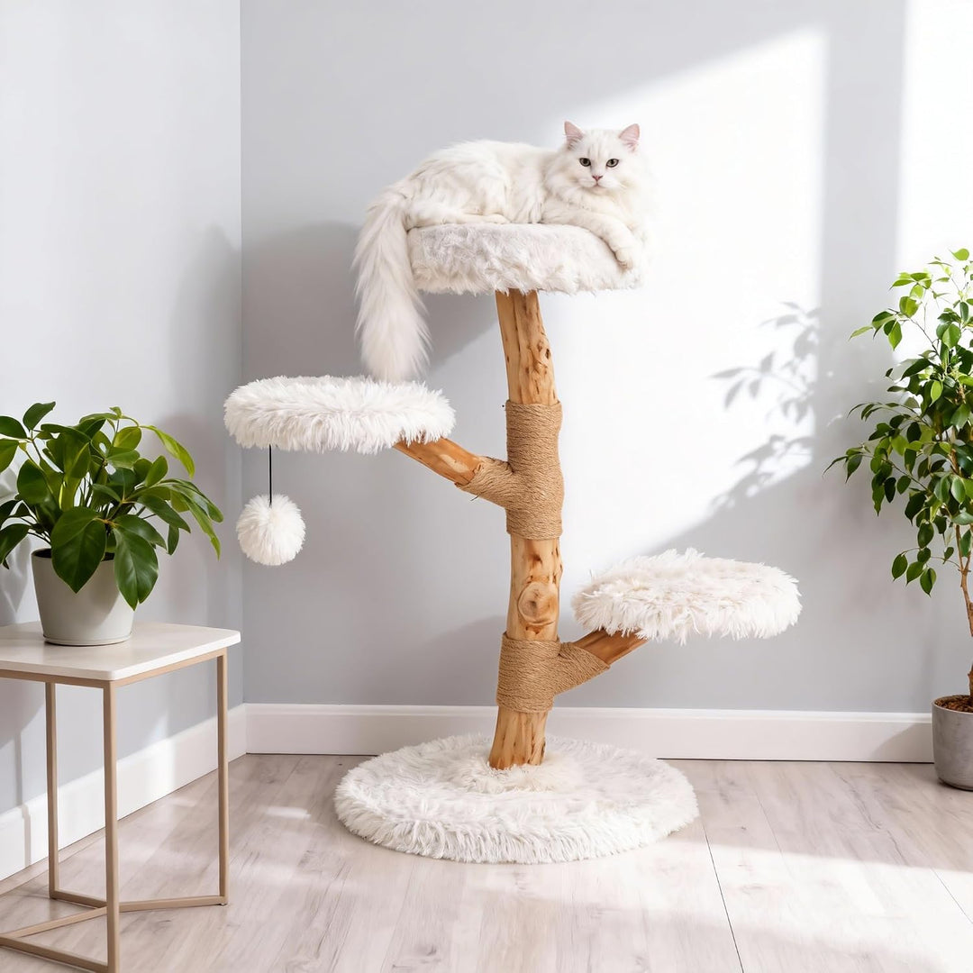 SOARS Kratzbaum Holz, 90 cm Katzenbaum mit 3 Plattformen, Kratzsäulen & Plüschball, Katzenkratzbaum