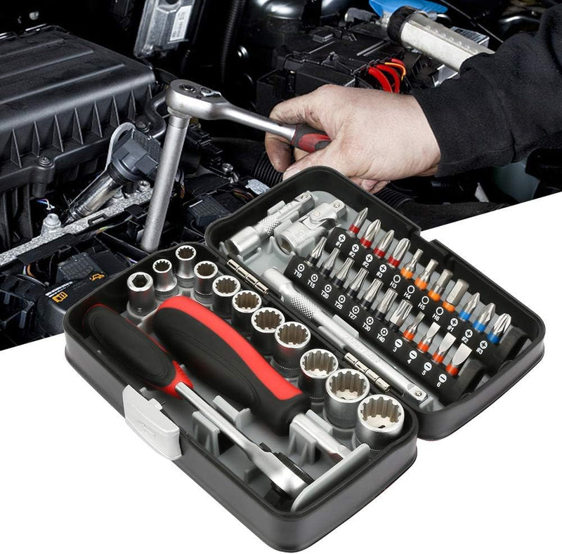 38tlg Steckschlüsselsatz, Knarrenkasten Ratschenkasten für Auto mit Steckschlüssel und Werkzeug für