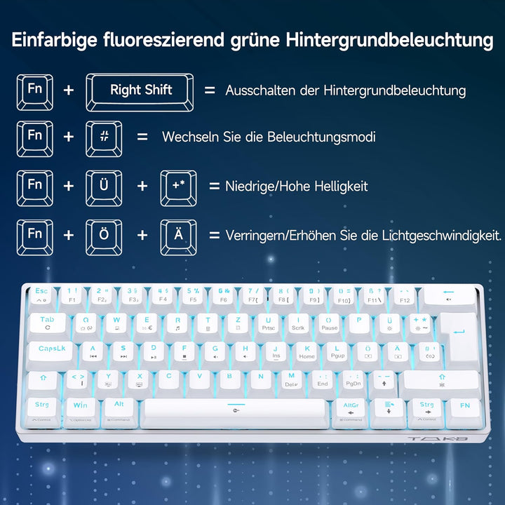 TMKB T61SE Gaming Mechanische Tastatur mit Deutsches QWERTZ Layout,Blauer Schalter,weisse QWERTZ Lay