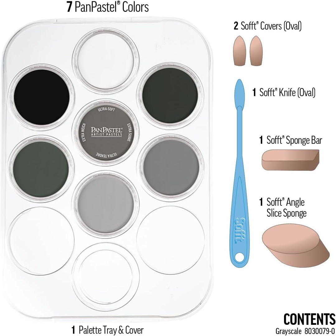 PanPastel 30079 Ultra Soft Artist Pastel 7 Farben Graustufen-Set mit Sofft-Werkzeug und Palettenabla