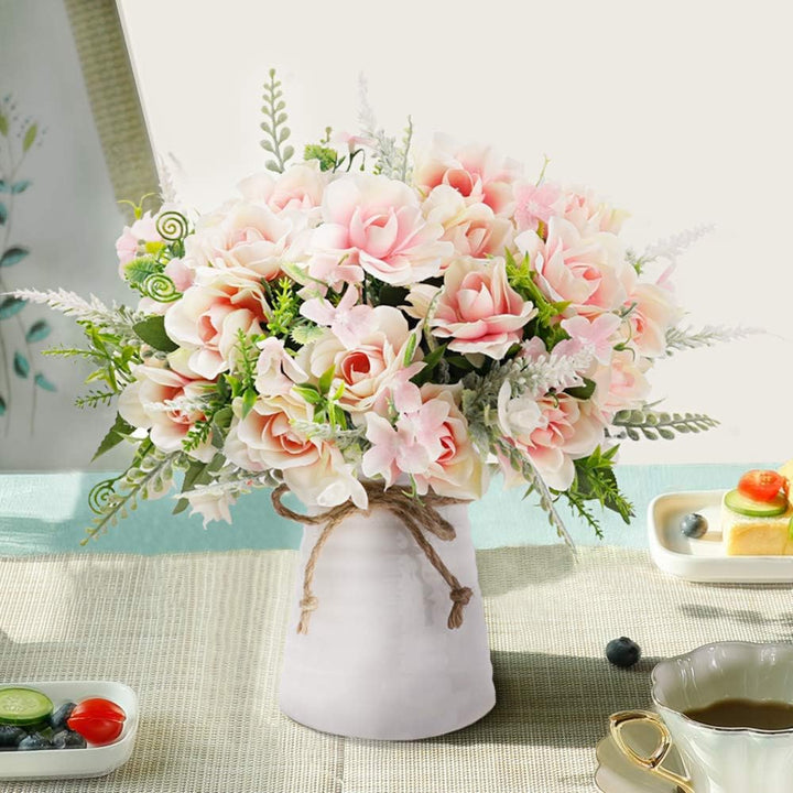 LESING Künstliche Blumen mit Vase, künstliche Seidenblumen in Vase, Gardenie, Blumen, Dekoration für