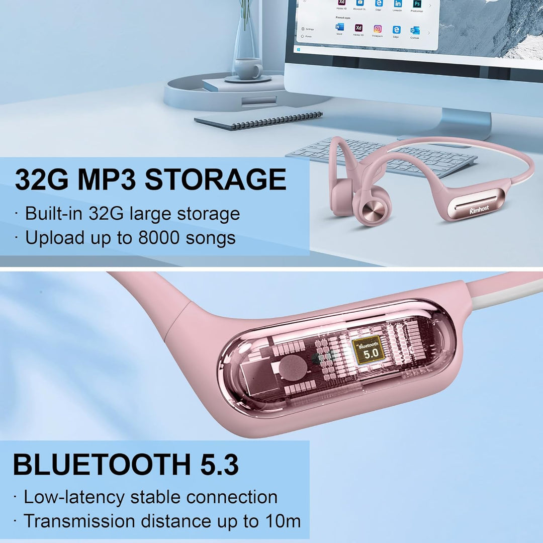 Bluetooth 5.3 Kopfhörer, Knochenleitung, Schwimmen, IP68, wasserdicht, MP3 Speicher 32G, für Sport,