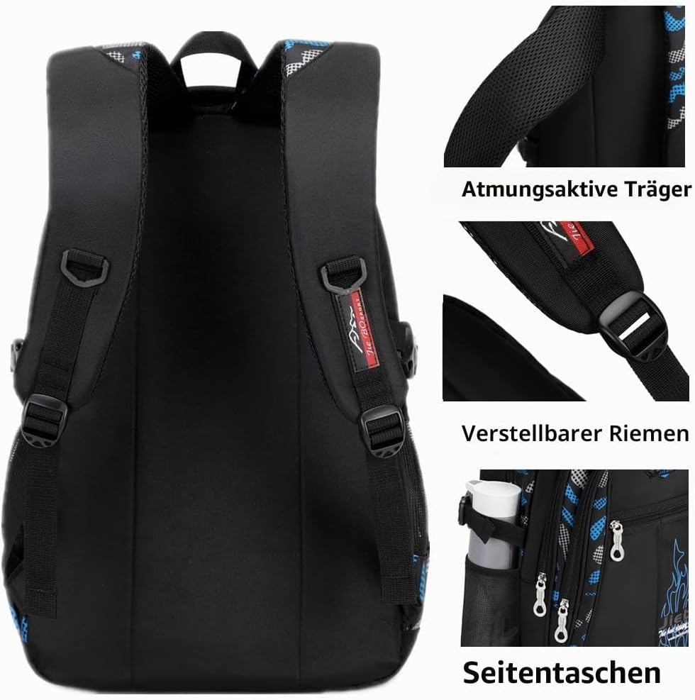 Schulrucksack Teenager Jungen Schultasche Schultaschen Schulranzen Kinder Tarnfarbe Blau, Tarnfarbe