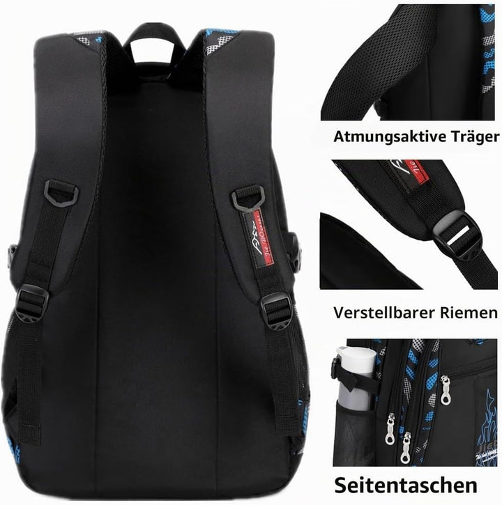 Schulrucksack Teenager Jungen Schultasche Schultaschen Schulranzen Kinder Tarnfarbe Blau, Tarnfarbe
