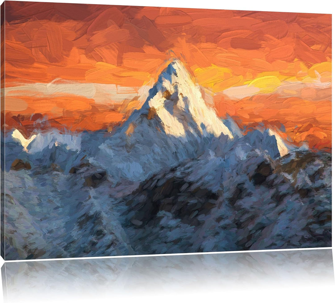 Pixxprint schneebedeckte Berge als Leinwandbild/Grösse: 100x70 cm/Wandbild/Kunstdruck/fertig bespann