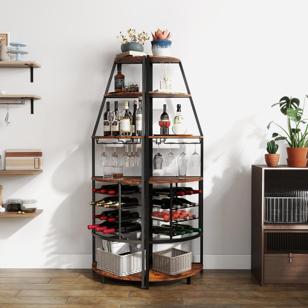 5-stöckiges Eck-Weinregal, stehend Barschrank mit Glashalter and Weinaufbewahrung, industrielles Win