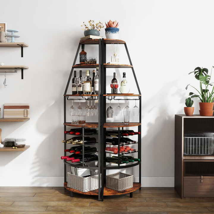 5-stöckiges Eck-Weinregal, stehend Barschrank mit Glashalter and Weinaufbewahrung, industrielles Win