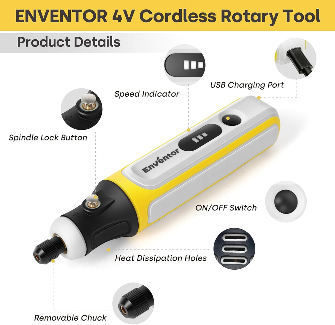 ENVENTOR Mini Multifunktionswerkzeug Akku, 4V Rotationswerkzeug mit 75 Zubehör, 5000-16000RPM, 3 Ein