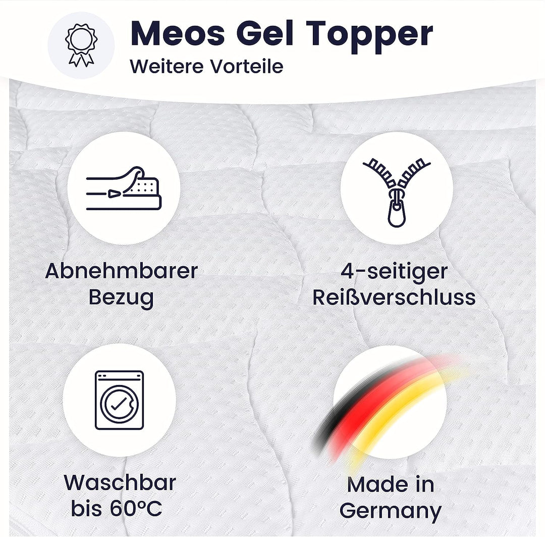 Meos® Gel-Schaum Topper 120x200 für Matratzen & Boxspringbett - Made in Germany - hohes RG50 - Bezug