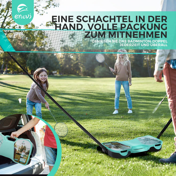 EasyGo Federball Set, Badminton Set mit 4 Schläger, Badminton Netz, 4 Federball, Tragbare Aufbewahru