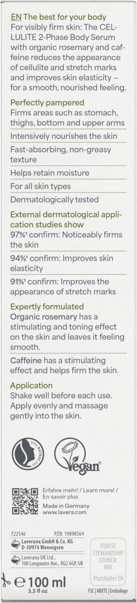 lavera Cellulite 2-Phasen Body 100 ml Serum | vegane Naturkosmetik, Rosmarin &amp; Koffein, strafft Prob