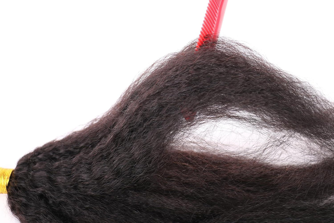 DaiMer Kinky Straight Hair 1 Bundles ，Yaki Human Hair Weave，10A Grade Unprocessed Brazilian Virgin R
