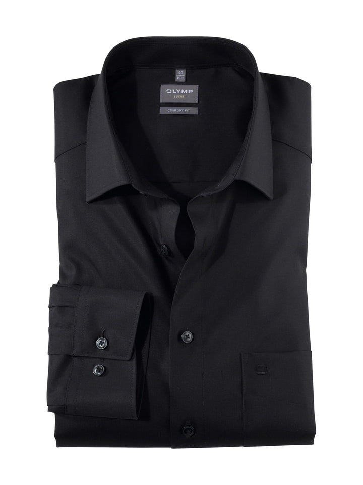 OLYMP Herren Businesshemd Langarm Luxor,Einfarbig,Comfort fit,New Kent 39 Schwarz 68, 39 Schwarz 68
