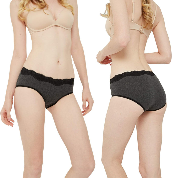 INNERSY Unterhosen Damen Baumwolle Slips mit Spitze Bequeme Hipster Unterwäsche Mehrpack 6, Schwarz/