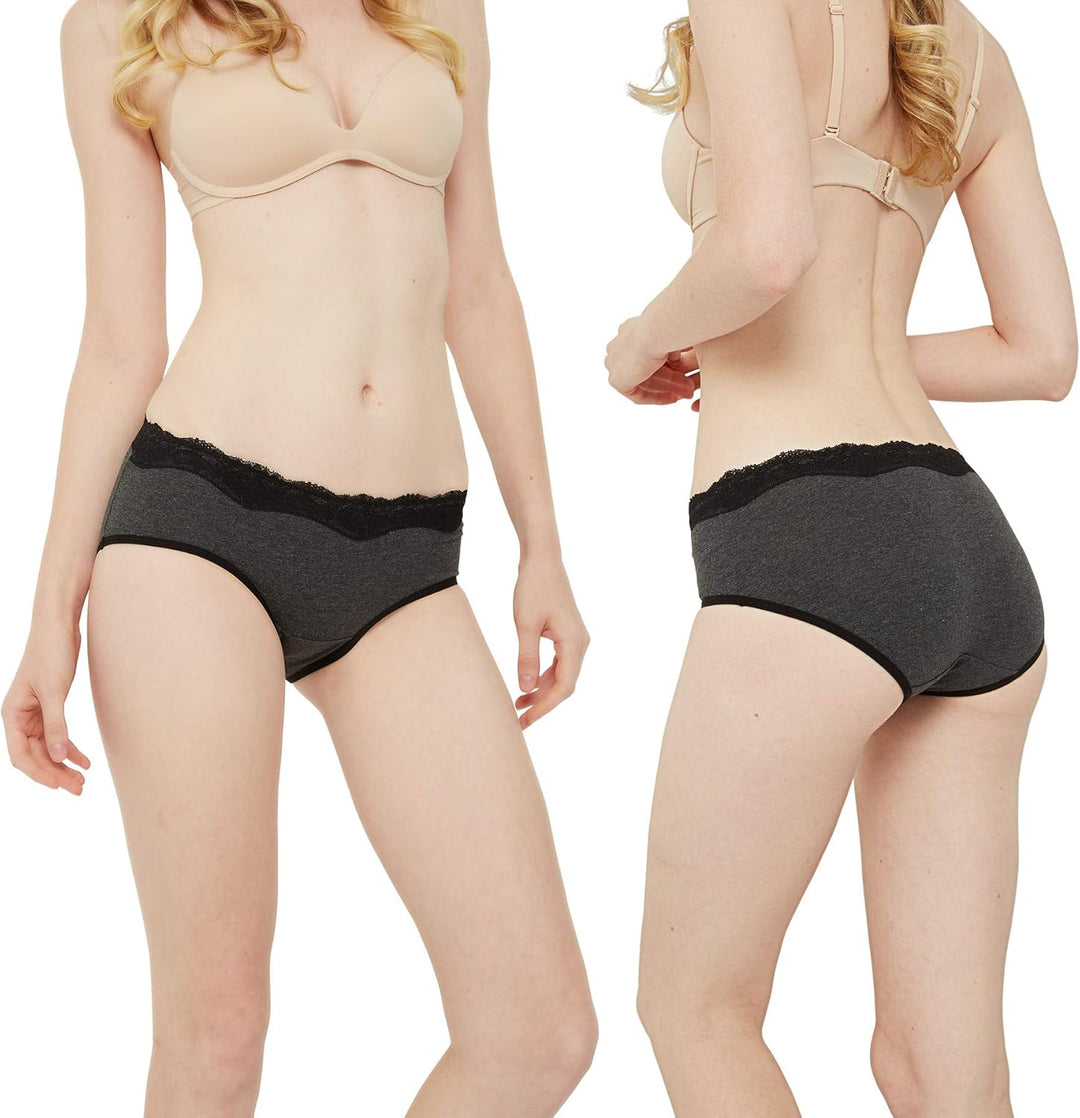 INNERSY Unterhosen Damen Baumwolle Slips mit Spitze Bequeme Hipster Unterwäsche Mehrpack 6 42 Schwar