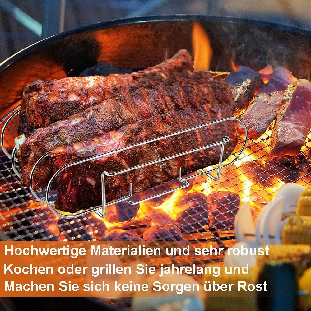 Spareribs Halter Grill – Braten und Rippchenhalter Edelstahl, Aufsatz zur Zubereitung von 5 Sparerib
