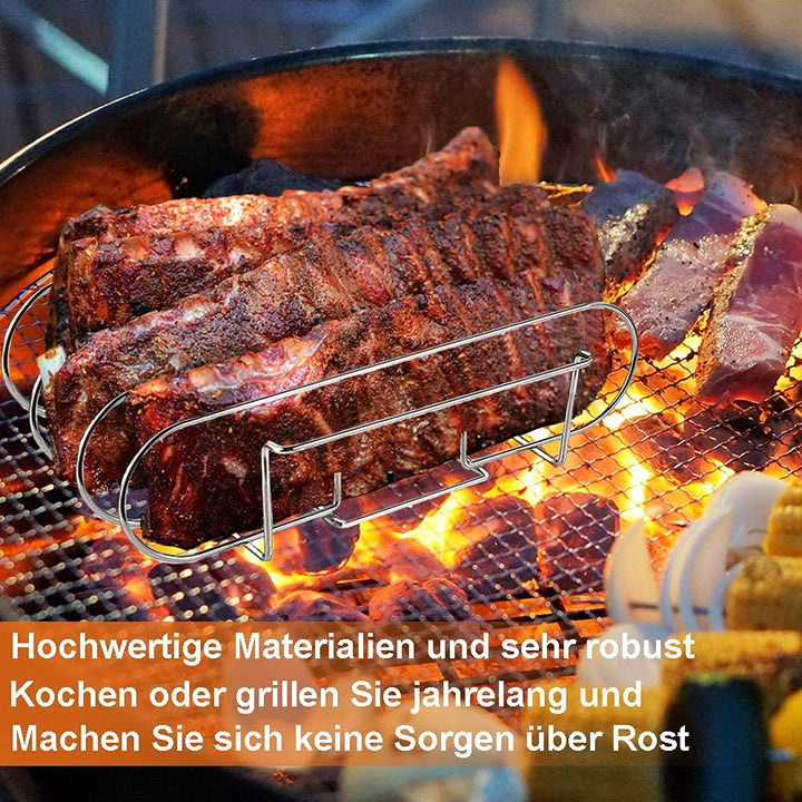 Spareribs Halter Grill – Braten und Rippchenhalter Edelstahl, Aufsatz zur Zubereitung von 5 Sparerib
