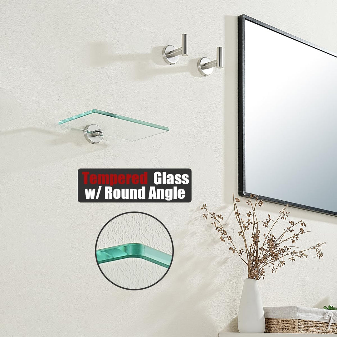 JQK Badezimmer-Glasregal, gehärtetes Glas, Duschaufbewahrung, 20,3 x 12,7 cm, 304 Edelstahl, gebürst