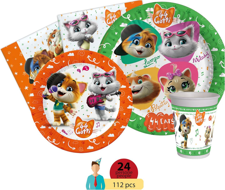 Ciao Y4961 44 Cats Party Tableware Set, Single, Mehrfarbig, 24 people