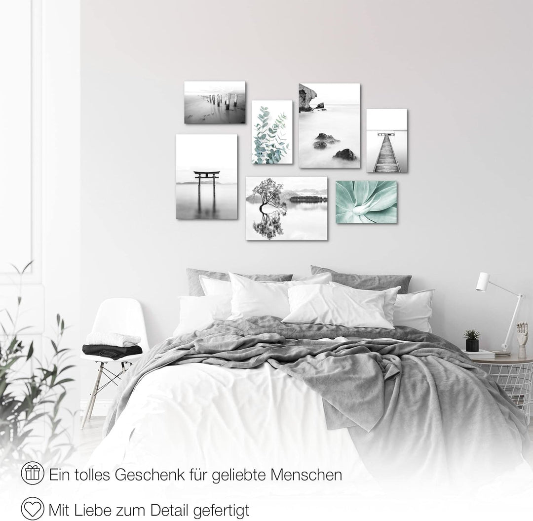 Novart Wandbilder Asien Zen See - KOMPLETT AUFHÄNGFERTIG - Schwarz Weiss Wohnzimmer Schlafzimmer- 7