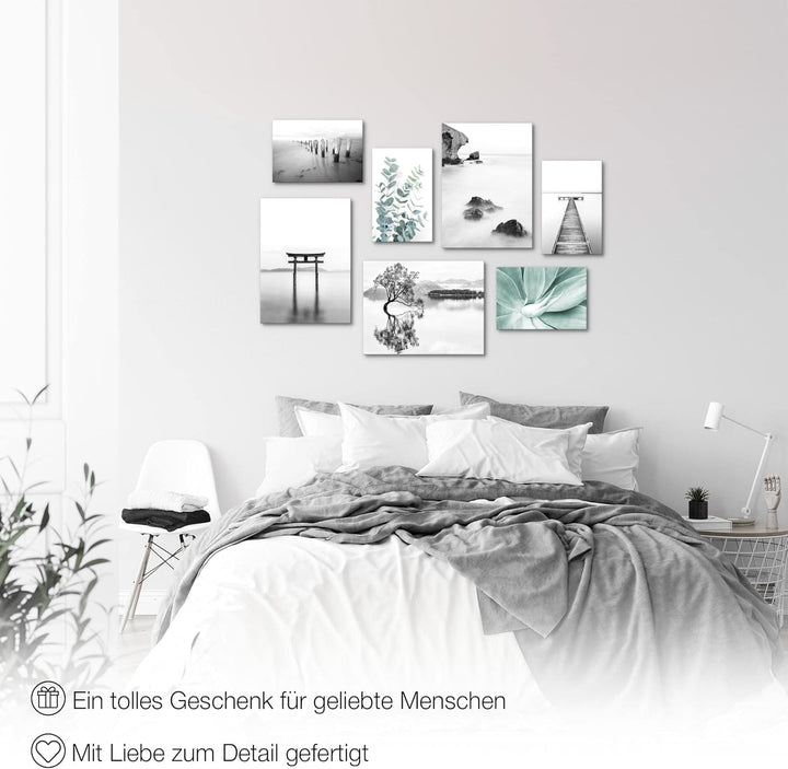 Novart Wandbilder Asien Zen See - KOMPLETT AUFHÄNGFERTIG - Schwarz Weiss Wohnzimmer Schlafzimmer- 7
