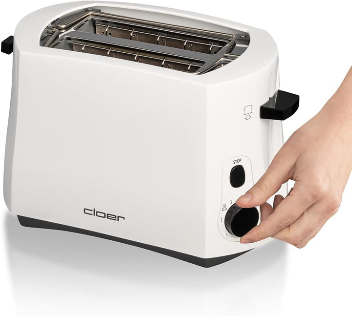 Cloer 331 Cool-Wall-Toaster, 825 W, für 2 Toastscheiben, integrierter Brötchenaufsatz, Krümelschubla