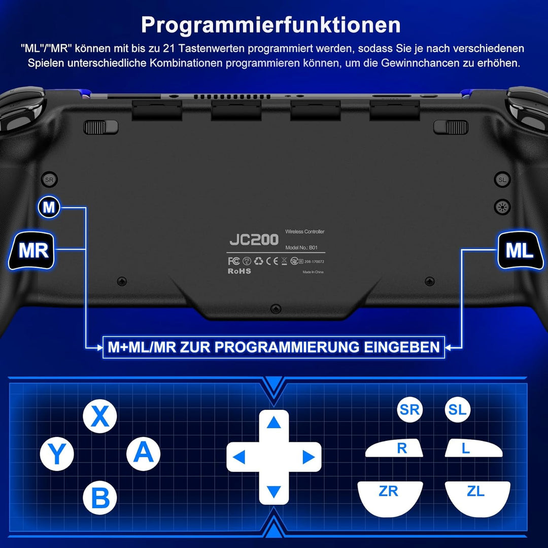 ALEEMTRY Switch Controller, Wireless Pro Controller Switch für Handheld-Modus mit Turbo/1000mAh/Prog