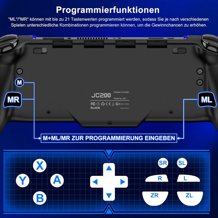 ALEEMTRY Switch Controller, Wireless Pro Controller Switch für Handheld-Modus mit Turbo/1000mAh/Prog
