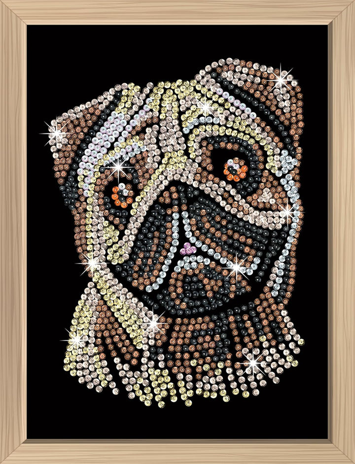 Kitfix - Sequin Art Mops mit Holzrahmen - 27 x 36cm - Sequin Art Blue Premium - Paillettenbild - Bas