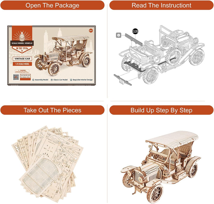 ROBOTIME 3D Puzzle Oldtimer Auto Modellbau aus Holz | DIY Holzpuzzle Modellbausatz Bastelsets Gesche